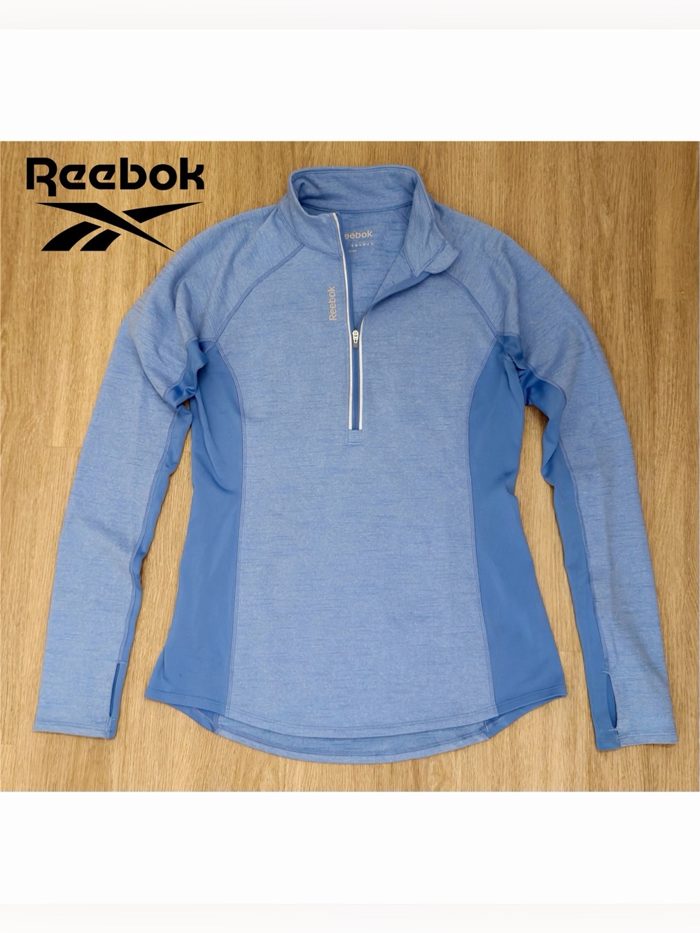 Reebok Compression Space Dye Quarter Zip in Sky Blue, size M